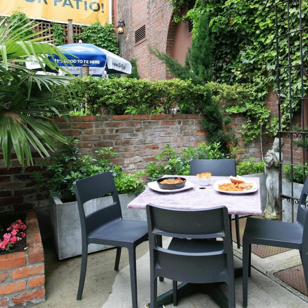 Outdoor patio table with food