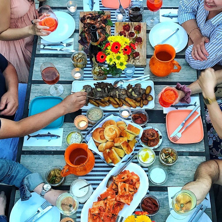 People enjoying food