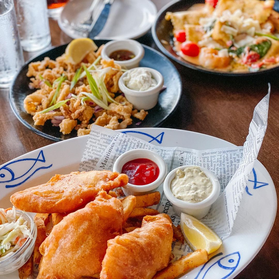 A selection of food including seafood